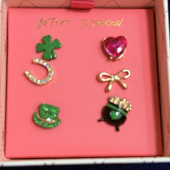 Betsey Johnson 6PC Shamrock Stud Earring Set Irish Luck St Patrick’s Day New  - Picture 2 of 4